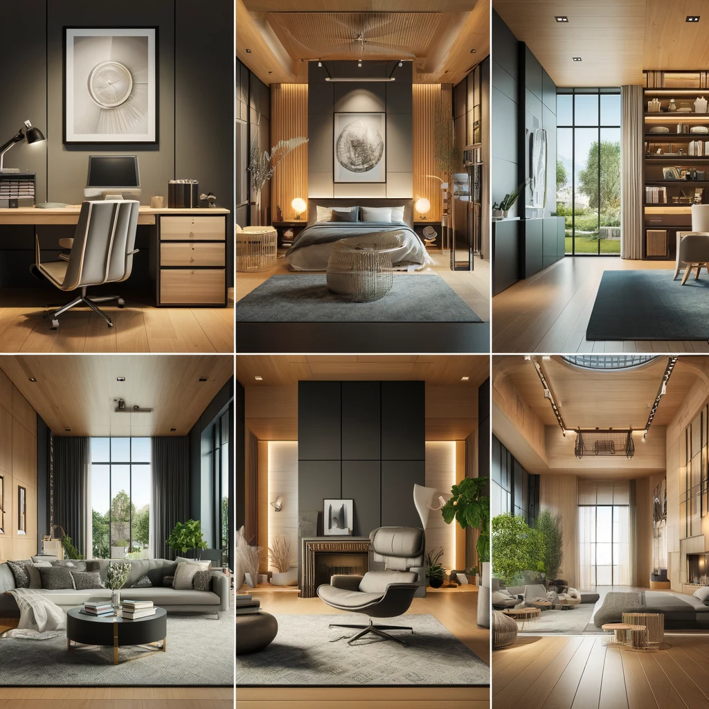 DALL·E 2024-04-12 12.55.47 - Create realistic images showcasing the interior design of luxurious villas with a modern style. Include various rooms such as a home office, living ar